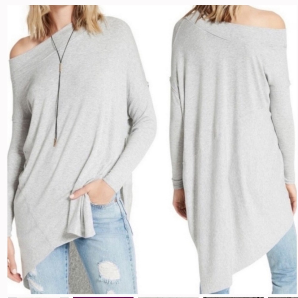 We The Free Grapevine Grey Asymmetrical Tunic Top